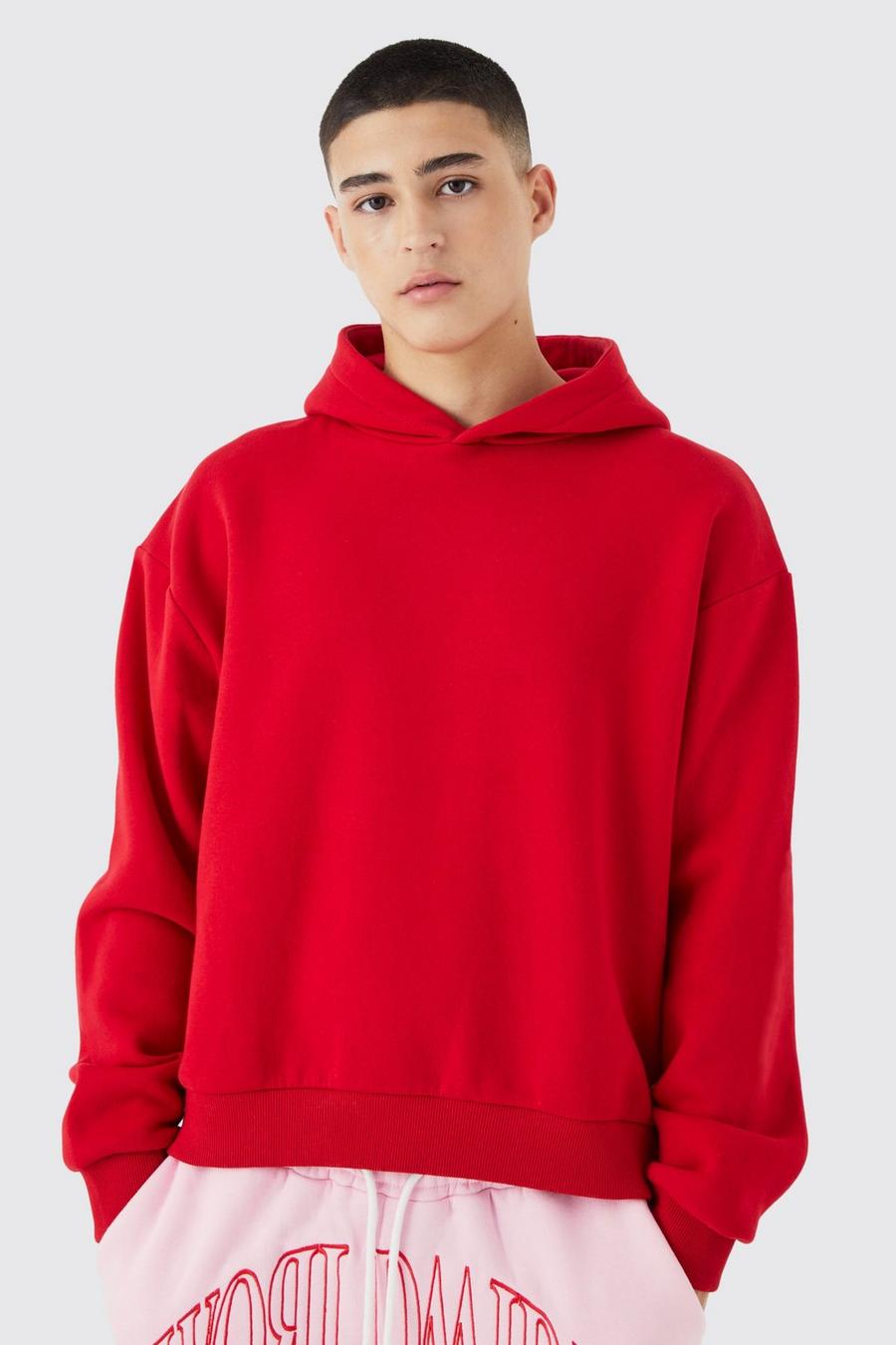 Red Oversized Boxy Printed Hoodie