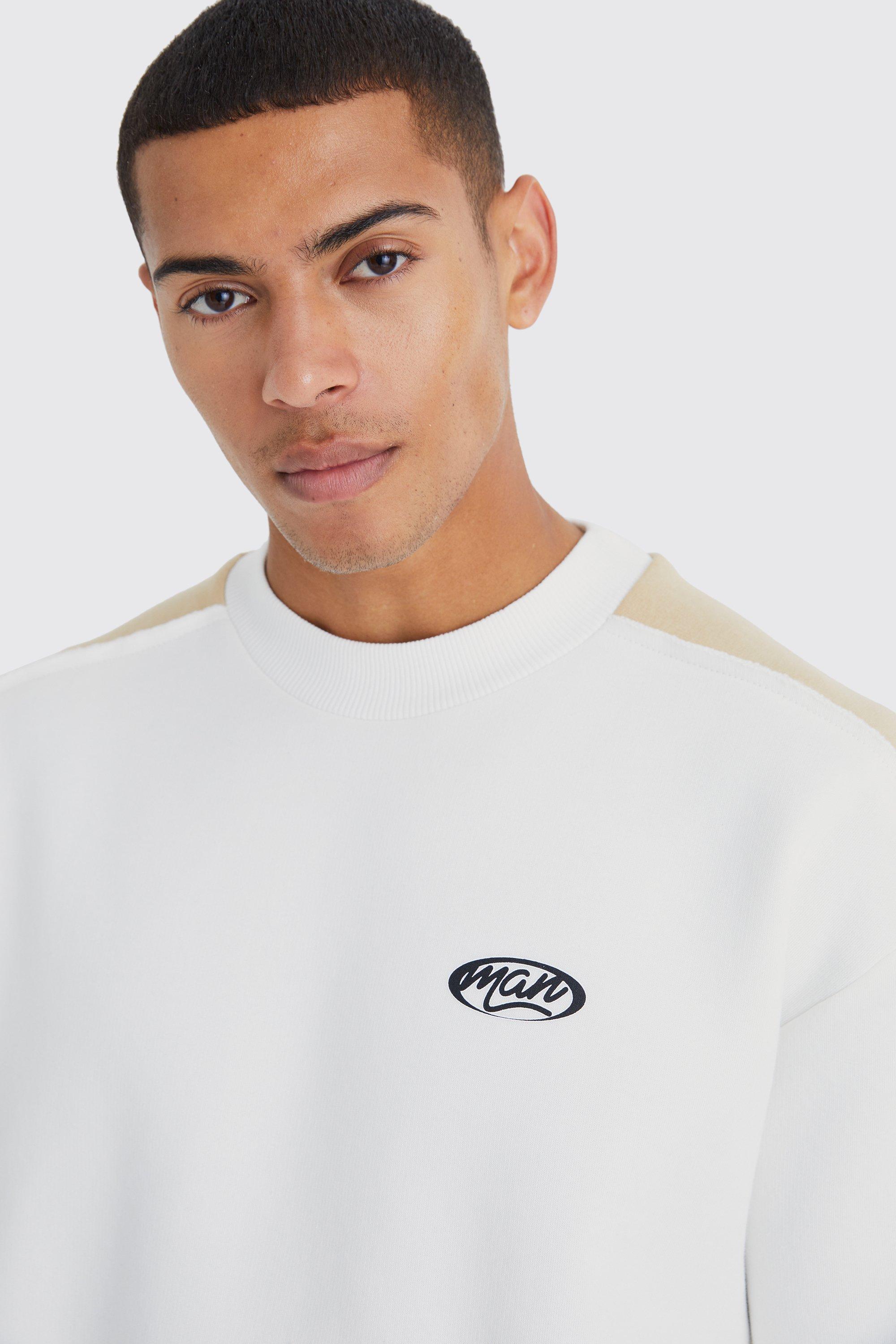 Oversized Man Boxy Extended Neck Panel Sweat | boohoo