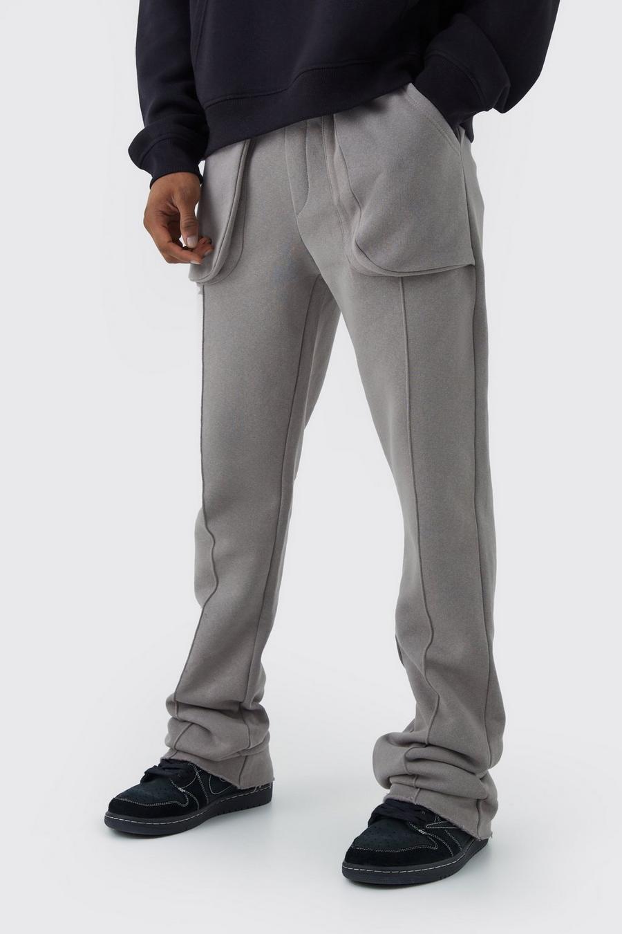 Grey grå Slim Fit Flared Stacked 3d Pocket Jogger
