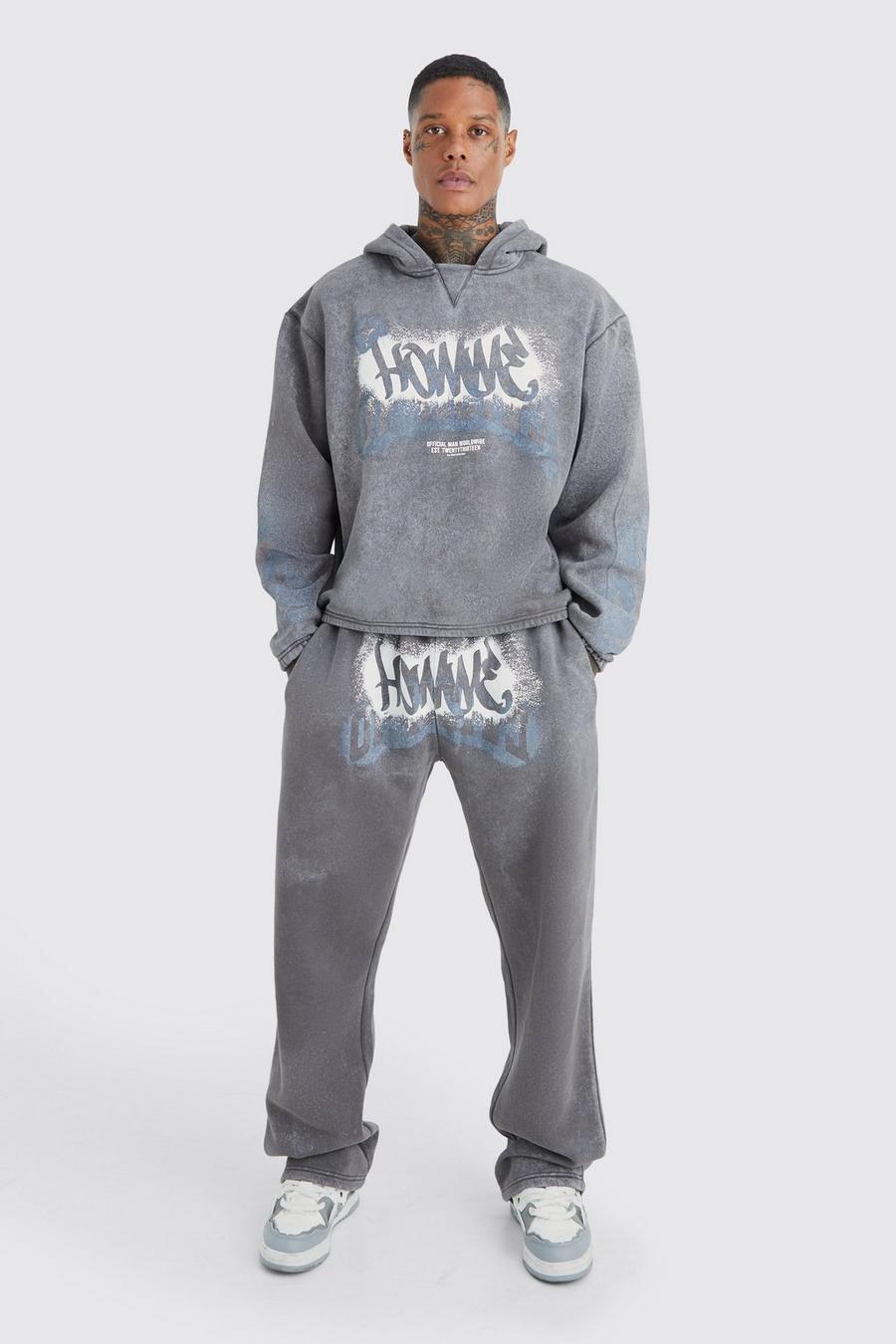 Charcoal Boxy Fit Homme Graffiti Print Tracksuit  image number 1