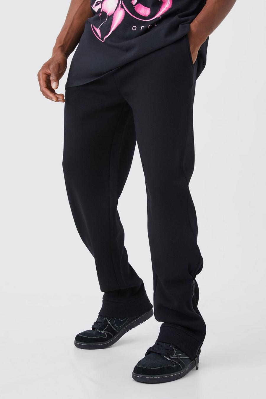 Black Regular Fit Zip Split Hem Jogger