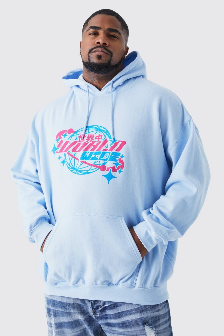 Light blue Plus Worldwide Graphic Hoodie image number 1