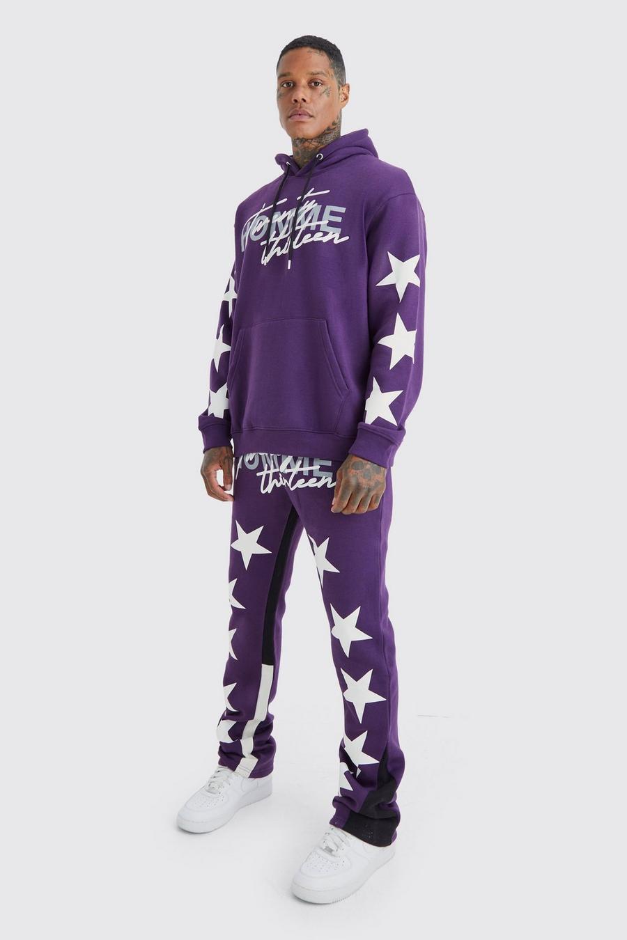 Purple Oversized Star Homme Print Tracksuit  image number 1
