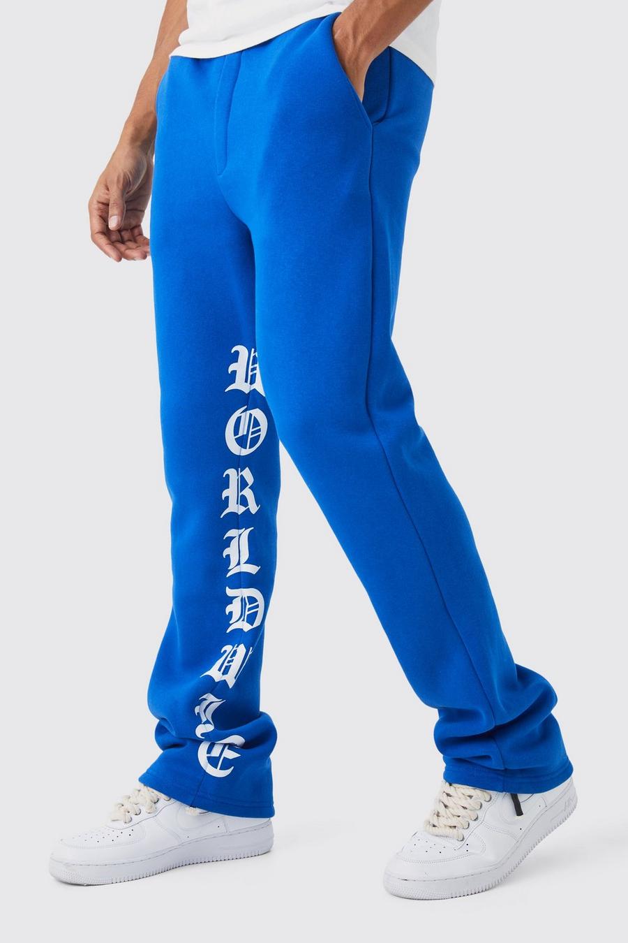 Pantaloni tuta Slim Fit a zampa con stampa e pieghe sul fondo, Cobalt image number 1