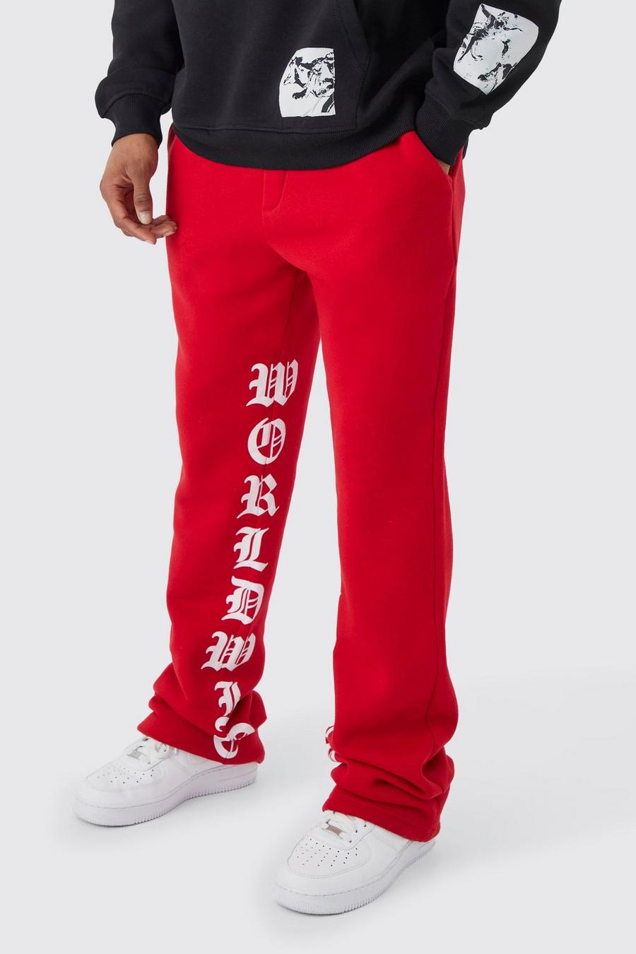 Red Slim Fit Flared Stacked Printed Jogger image number 1