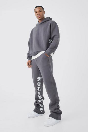 Oversized Boxy Printed Flared Tracksuit grey