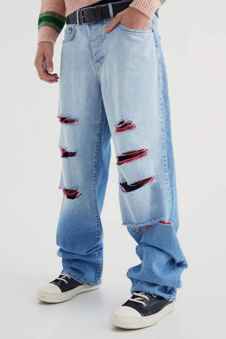 Vintage blue Baggy Rigid Contrast Ripped Jeans
