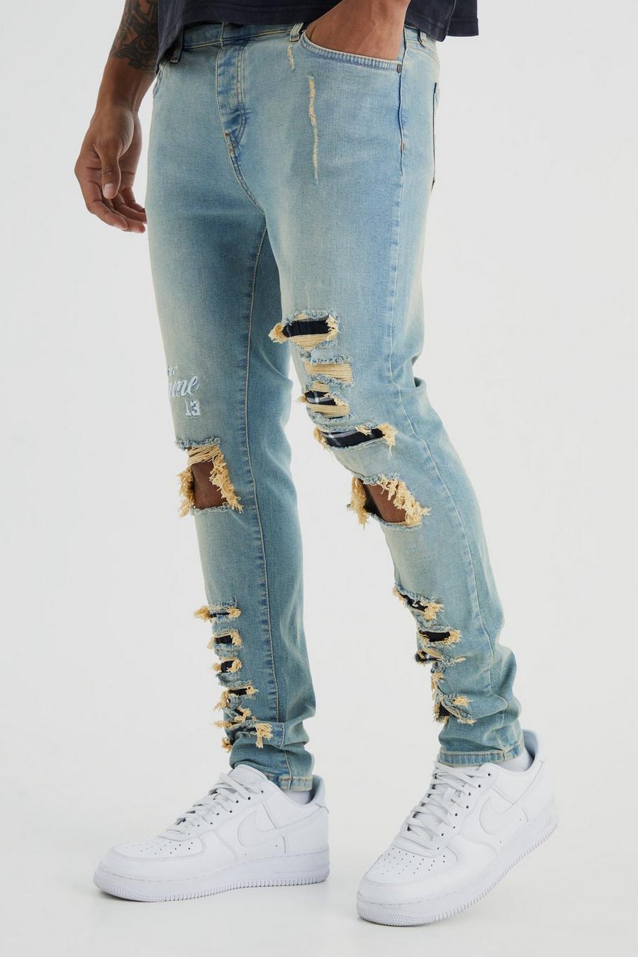 Vintage blue Skinny Stretch Multi Rip Graphic Jeans image number 1