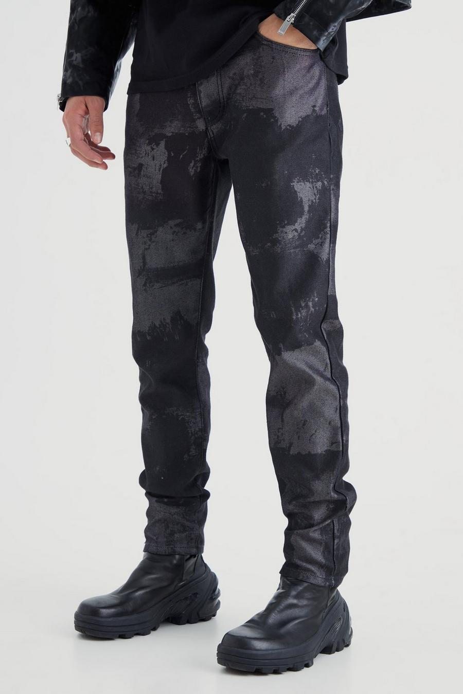 True black Slim Rigid Bleached Gusset Jeans image number 1