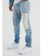 Jeans Slim Fit in denim rigido effetto smagliato, Vintage blue