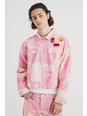 Pink Boxy Fit Bleached Denim Jacket