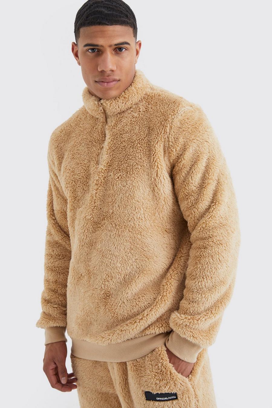 Sand Oversize sweatshirt i teddy med hög krage image number 1