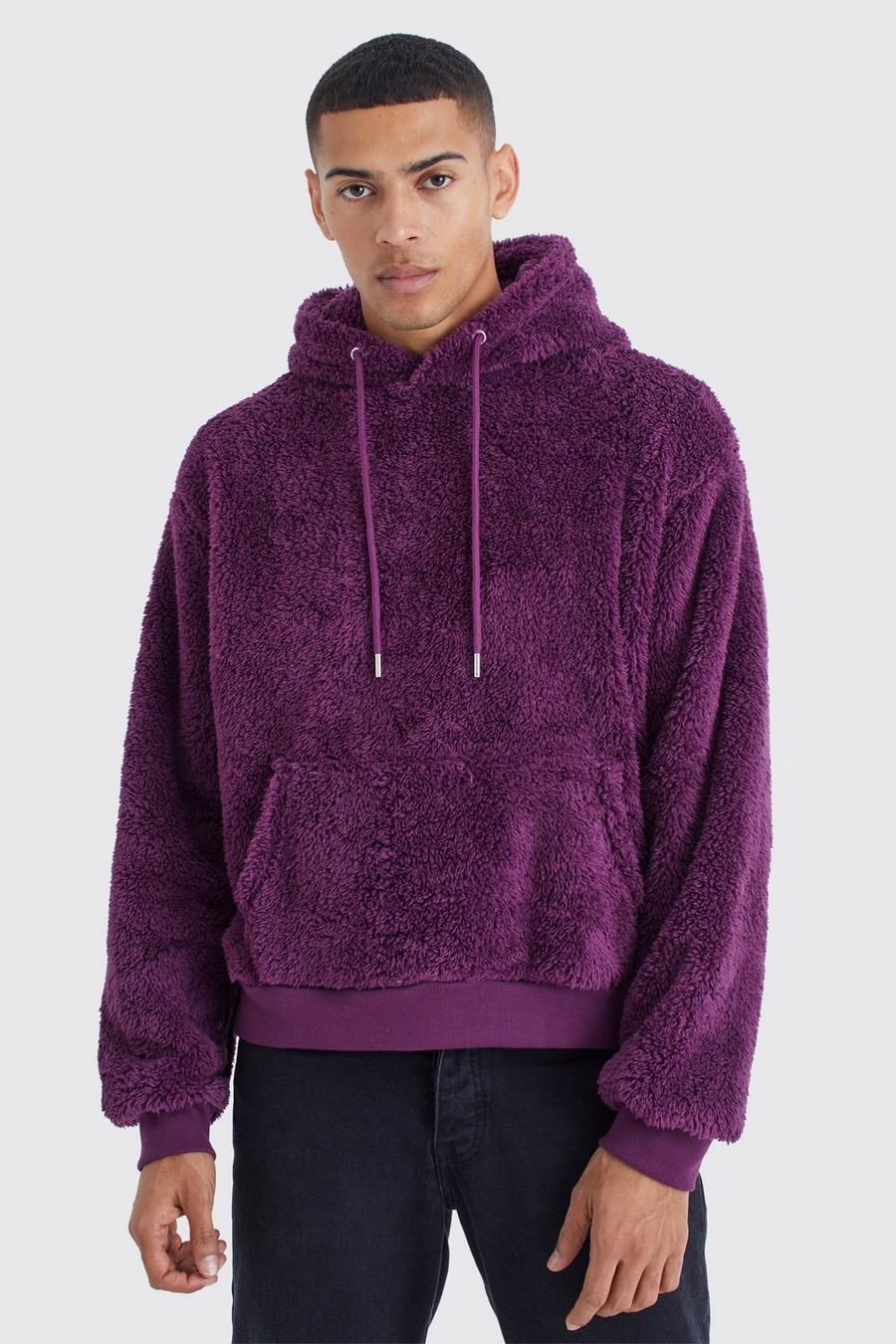 Purple Oversized Boxy Borg Over The Head Hoodie image number 1