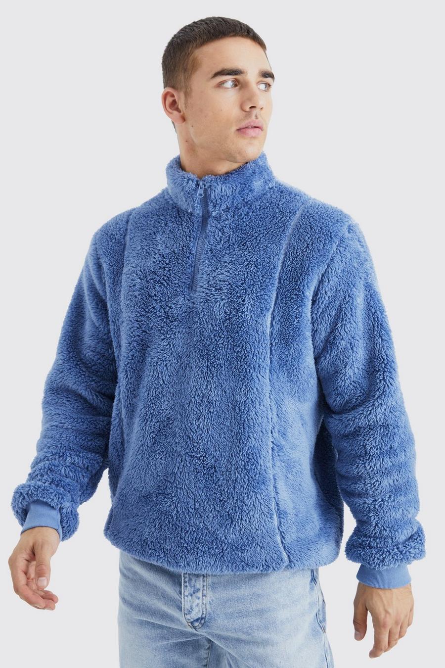 Slate blue Official Sweatshirt i teddy med kort dragkedja och kantband
