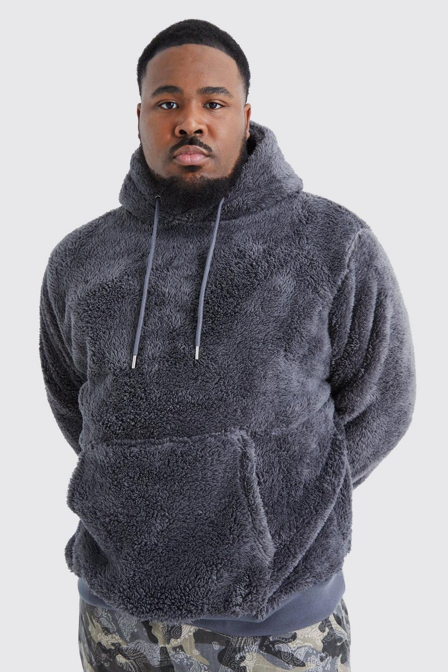 Charcoal grey Plus Borg Over The Head Hoodie