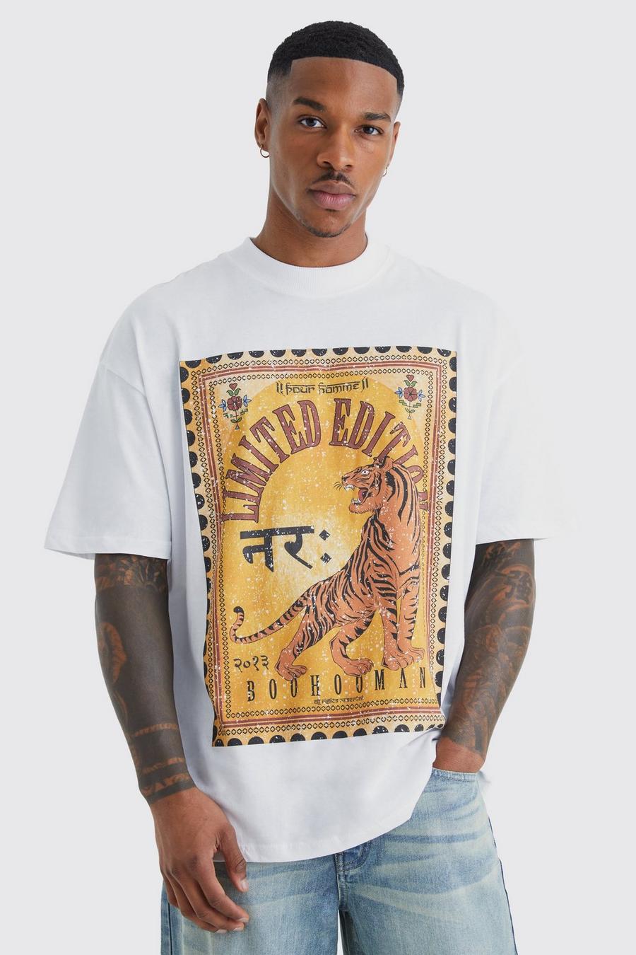 White Oversized Tiger Backprint Graphic T-shirt