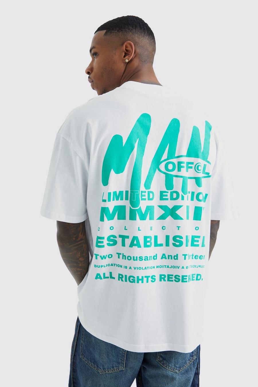Camiseta oversize con estampado gráfico MAN en la espalda, White bianco
