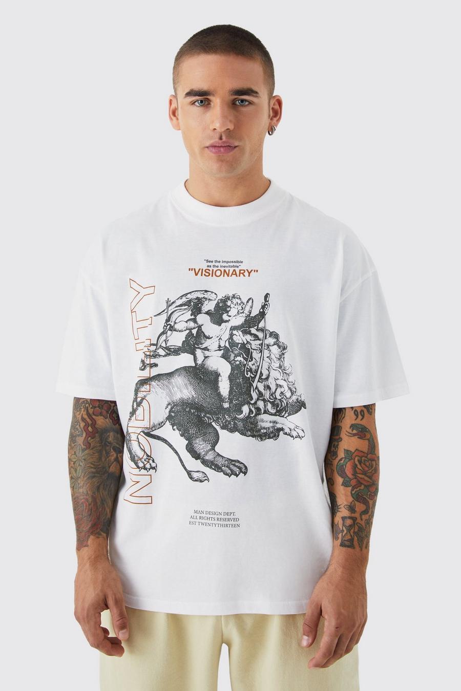 Camiseta oversize con estampado gráfico Nobility, White image number 1