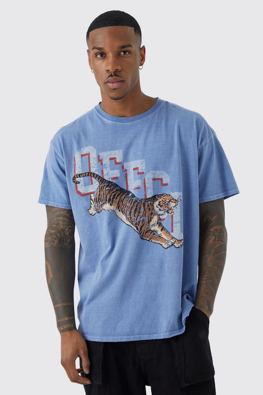 T-shirt délavé imprimé Offcl, Dusty blue image number 1