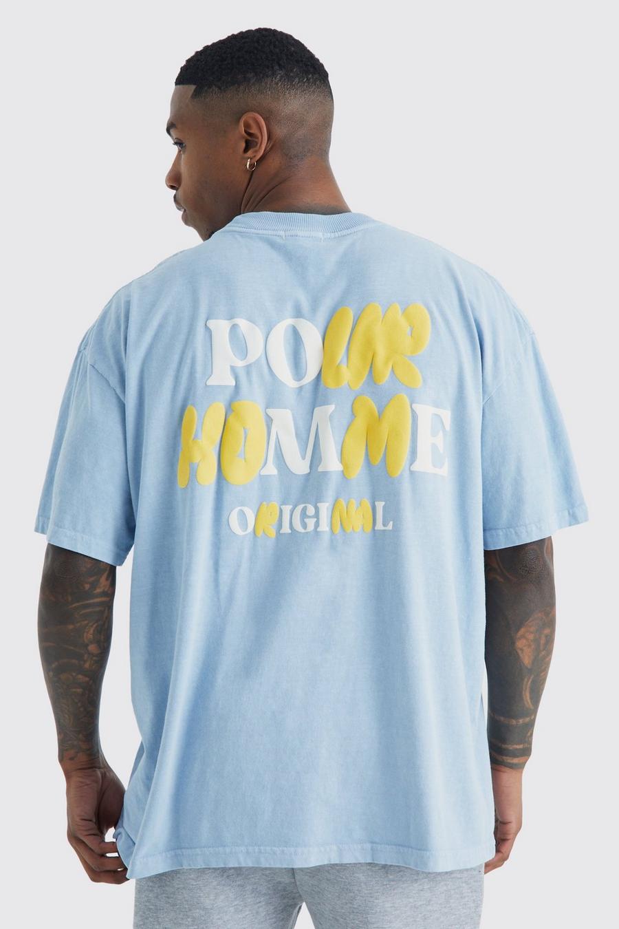 Oversize T-Shirt mit Pour Homme Print, Blue