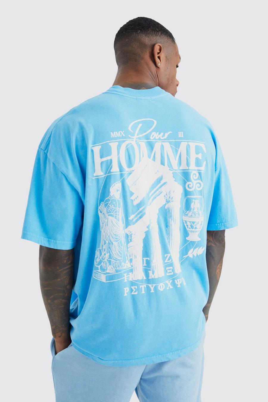 Slate blue Oversized Wash Roman Graphic T-shirt