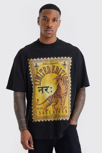 Oversized Tiger Back Graphic T-shirt black