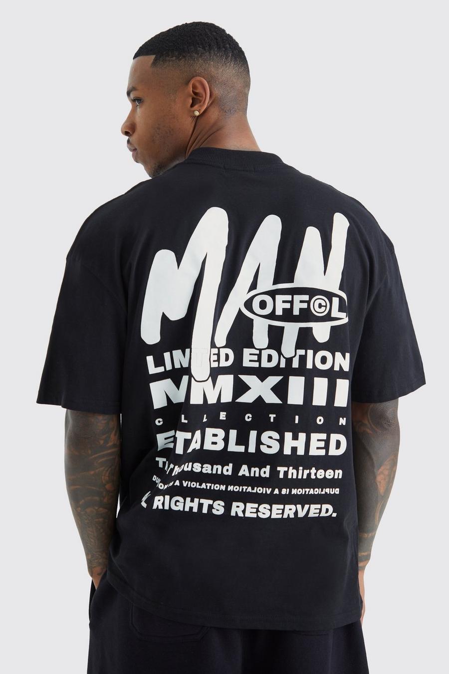 Camiseta oversize con estampado MAN en la espalda, Black negro