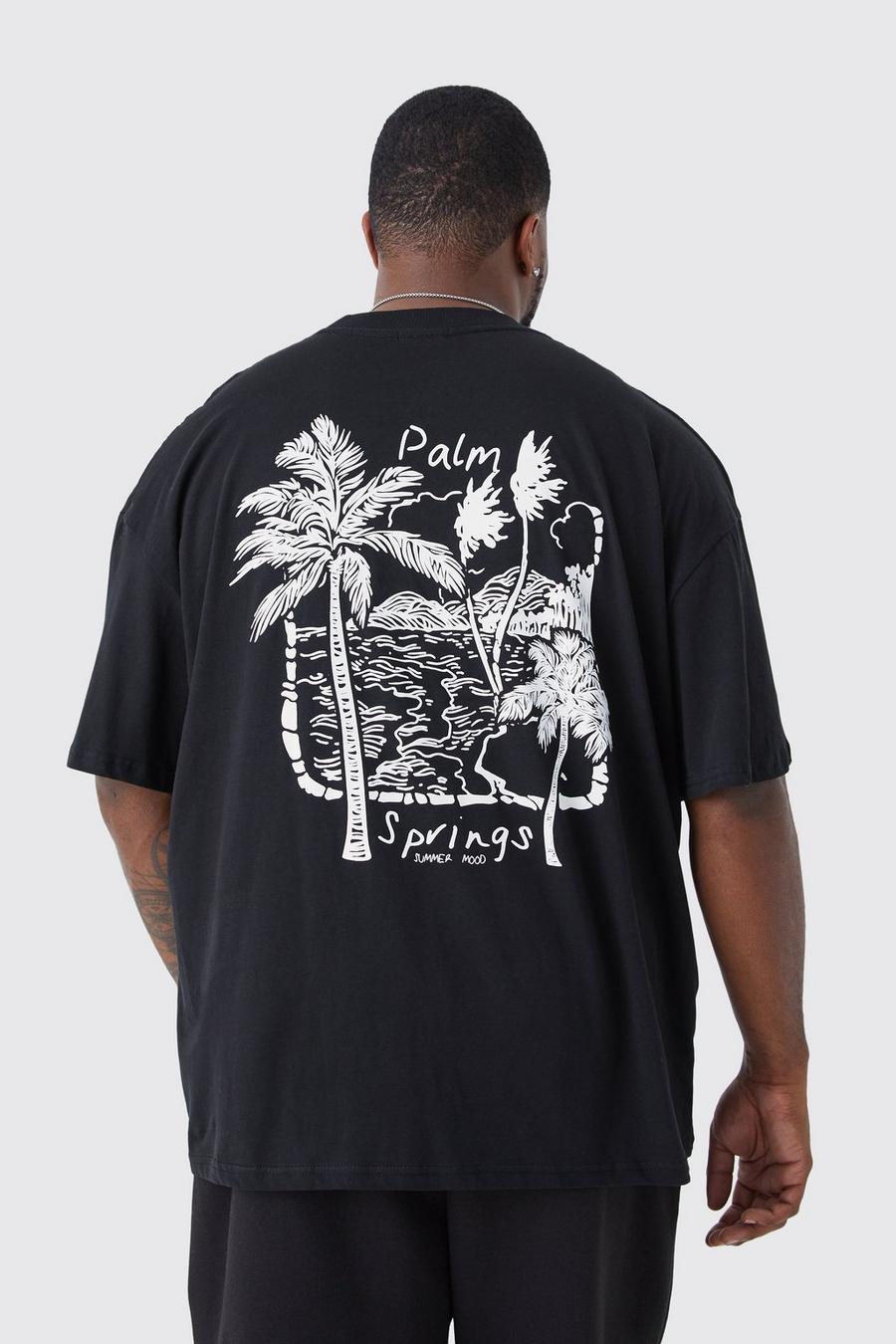 Plus Oversize T-Shirt mit Palmen-Print, Black noir