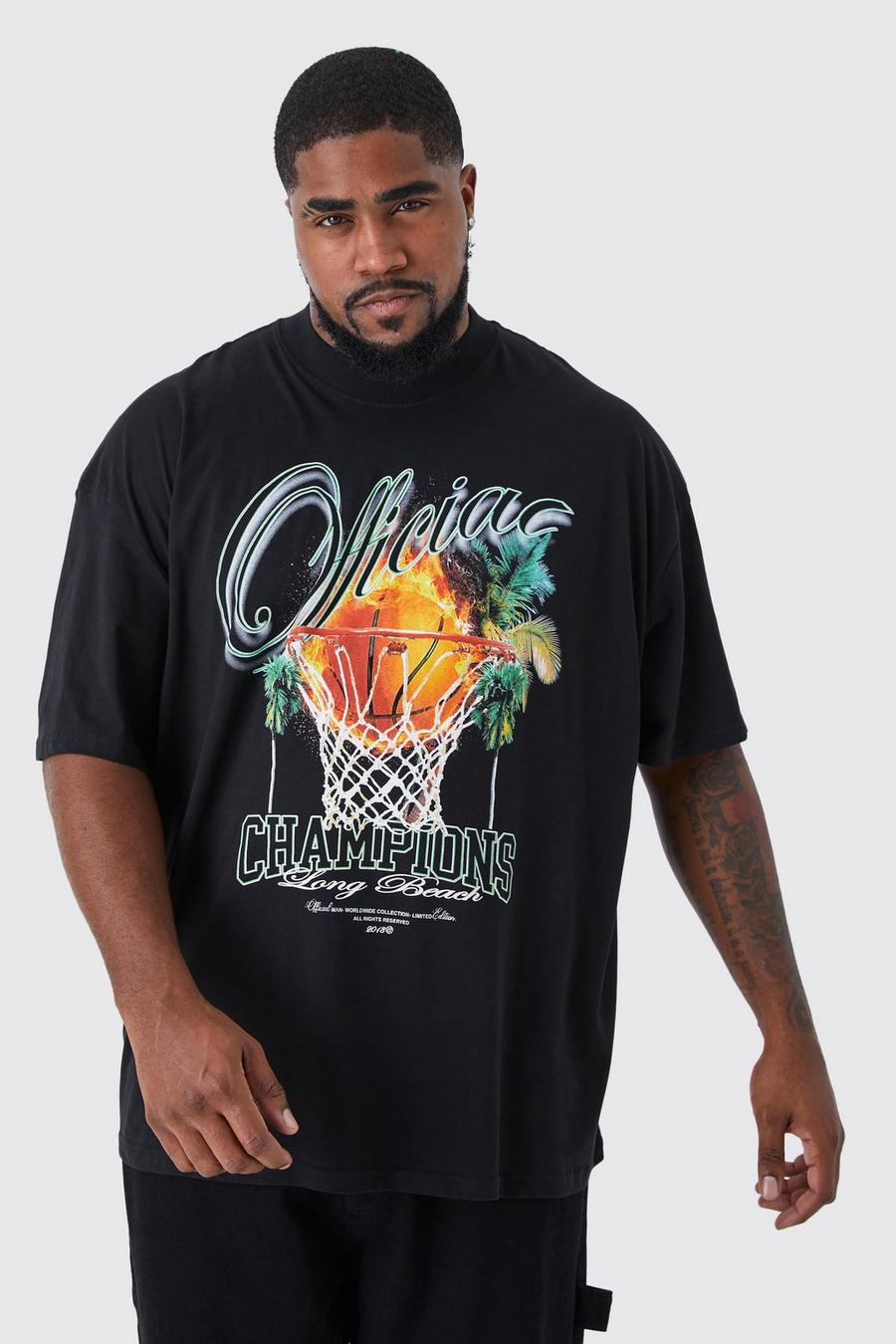 Black Plus Oversized Champions T-Shirt Met Print