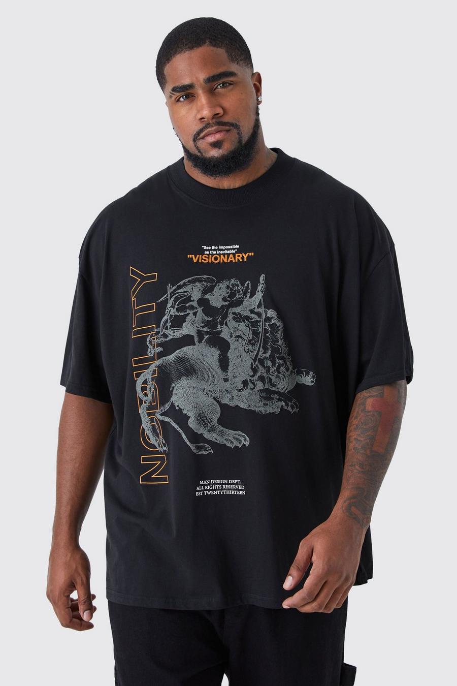 Black noir Plus Oversized Nobility T-Shirt Met Print