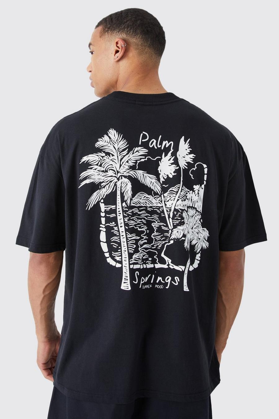 Black Tall Oversized Palm Tree Graphic T-shirt