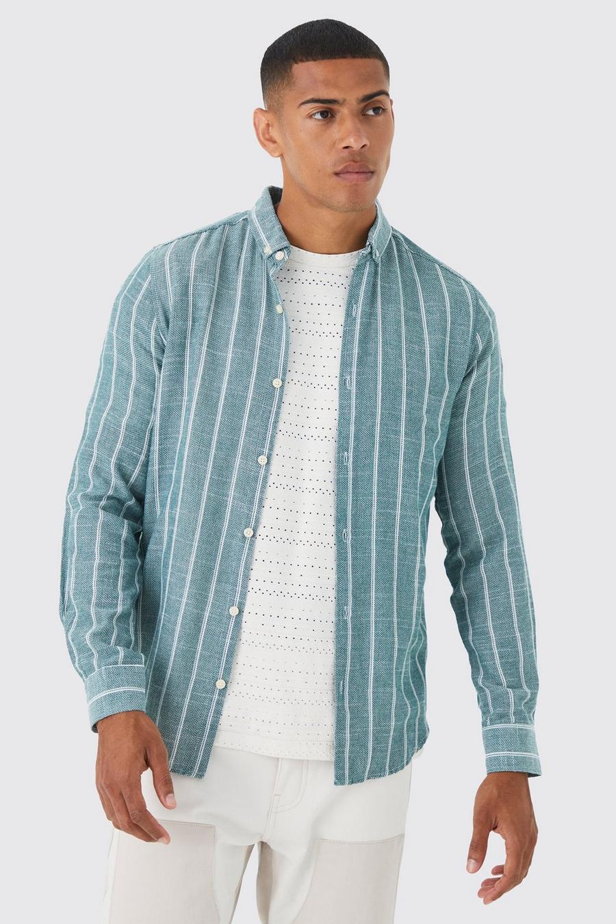 Langärmliges Baumwoll-Hemd mit Nadelstreifen, Khaki khakifarben