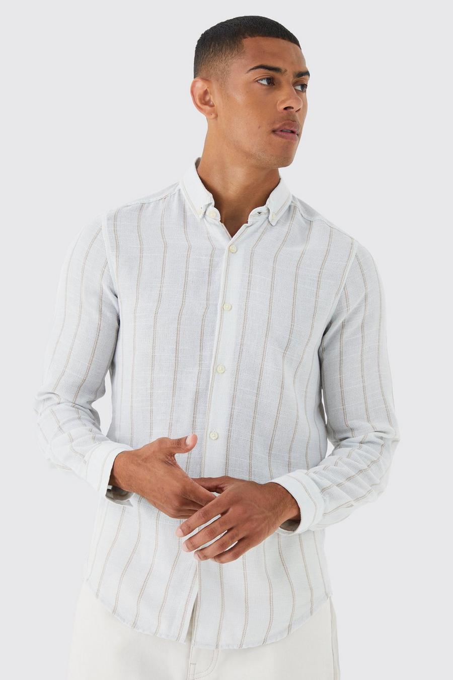 White blanc Long Sleeve Pinstripe Cotton Shirt