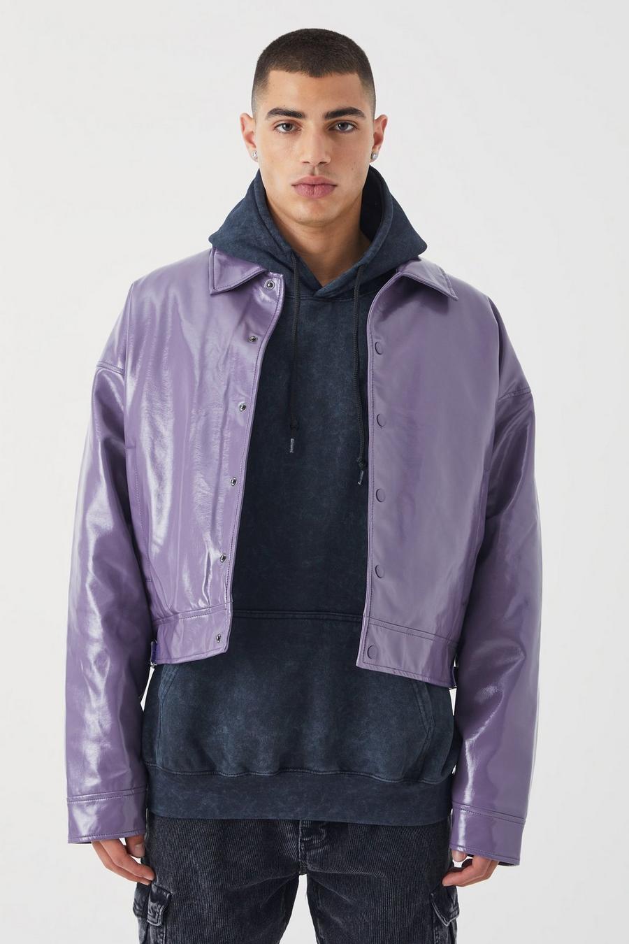 boohooMAN Boxy Boucle Harrington Jacket - Purple - Size M