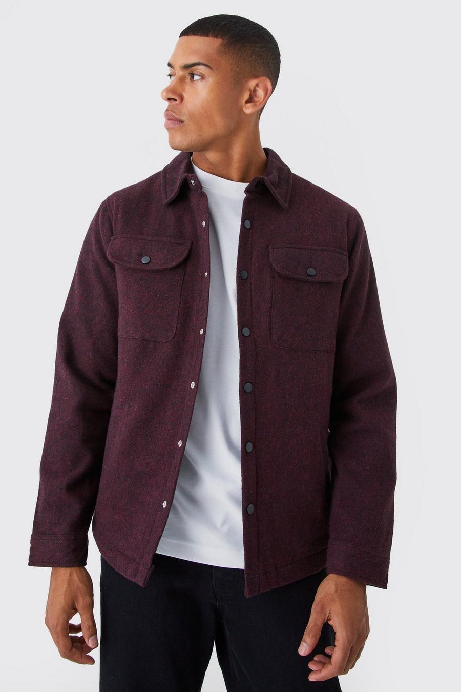 Burgundy Long Sleeve Heavyweight Quilted Overshirt image number 1