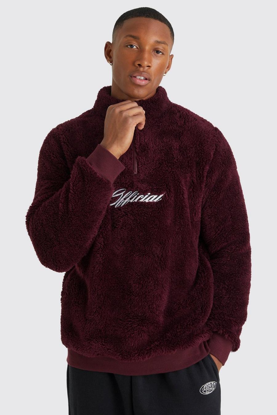 Burgundy Official Piping Borg 1/4 Zip Funnel Sweat image number 1