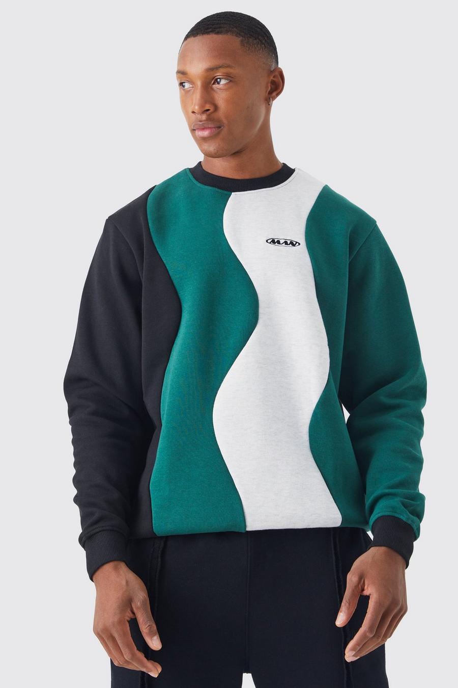 Black schwarz Man Core Fit Colour Block Sweatshirt