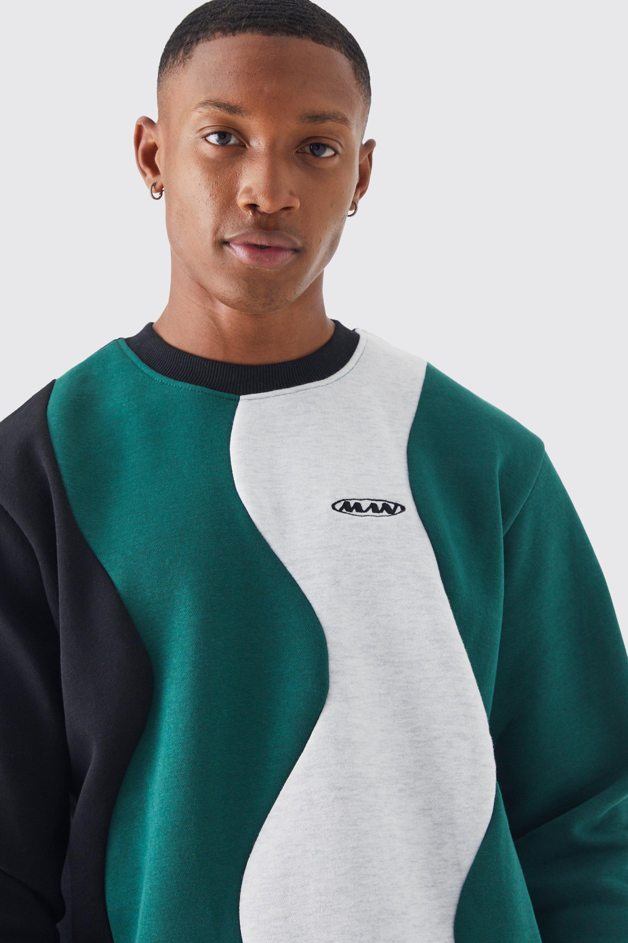 Man Core Fit Colour Block Sweatshirt boohoo