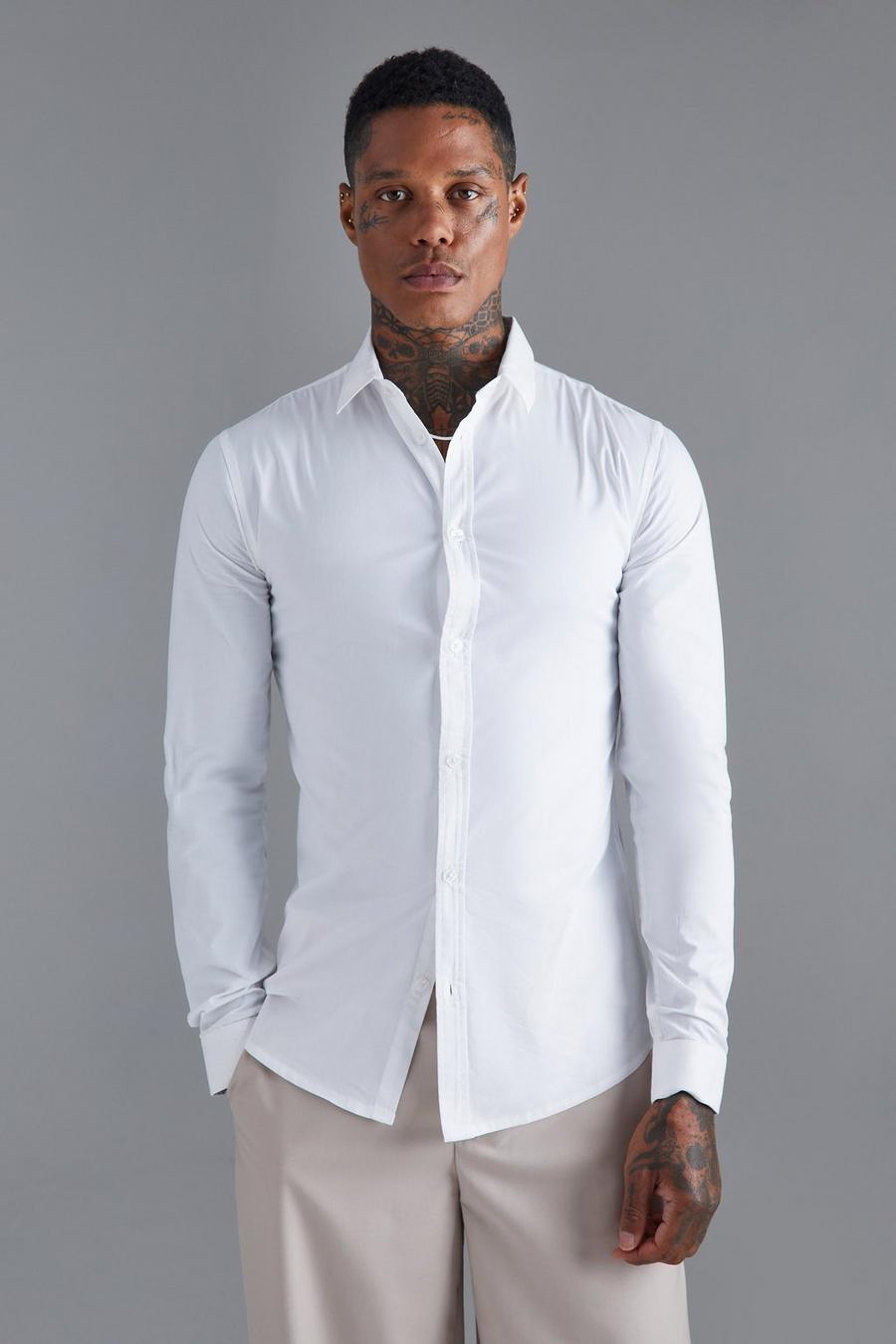 White Long Sleeve Muscle Fit Shirt