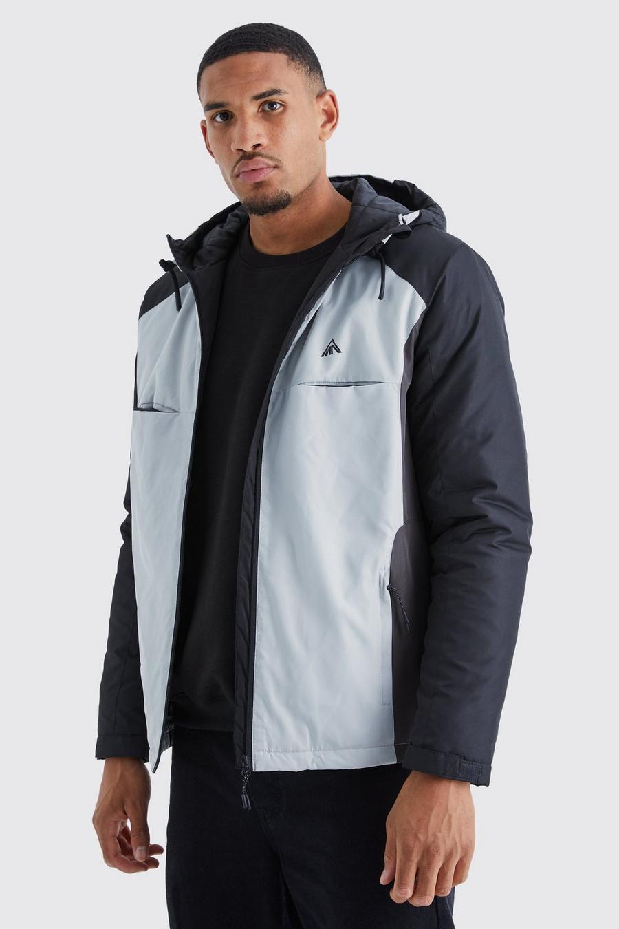 Black Tall Relaxed Colourblock Padded Riptstop Jacket image number 1