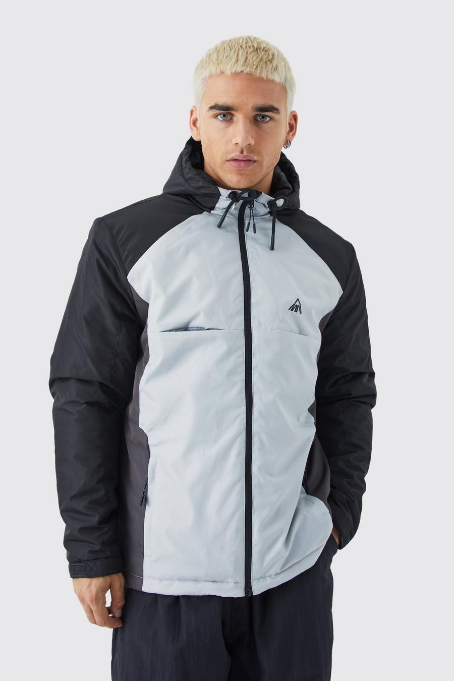 Black Relaxed Color Block Padded Riptstop Jacket image number 1