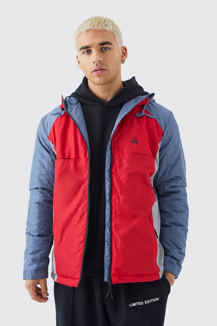 Red Relaxed Color Block Padded Riptstop Jacket image number 1