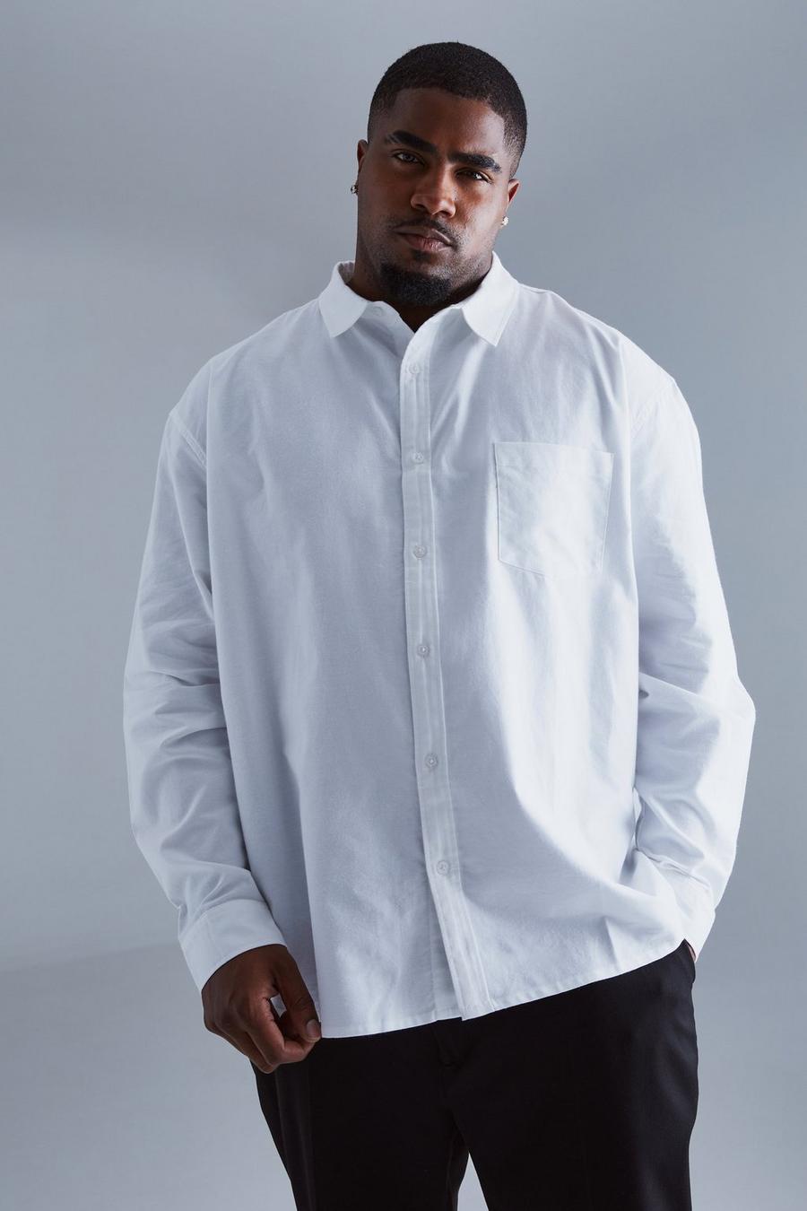Camisa Plus Oxford holgada de manga larga, White