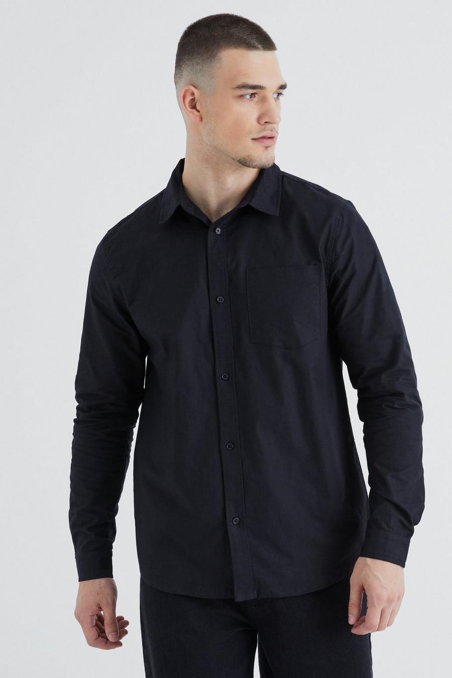 Tall langärmliges Oxford-Hemd, Black image number 1