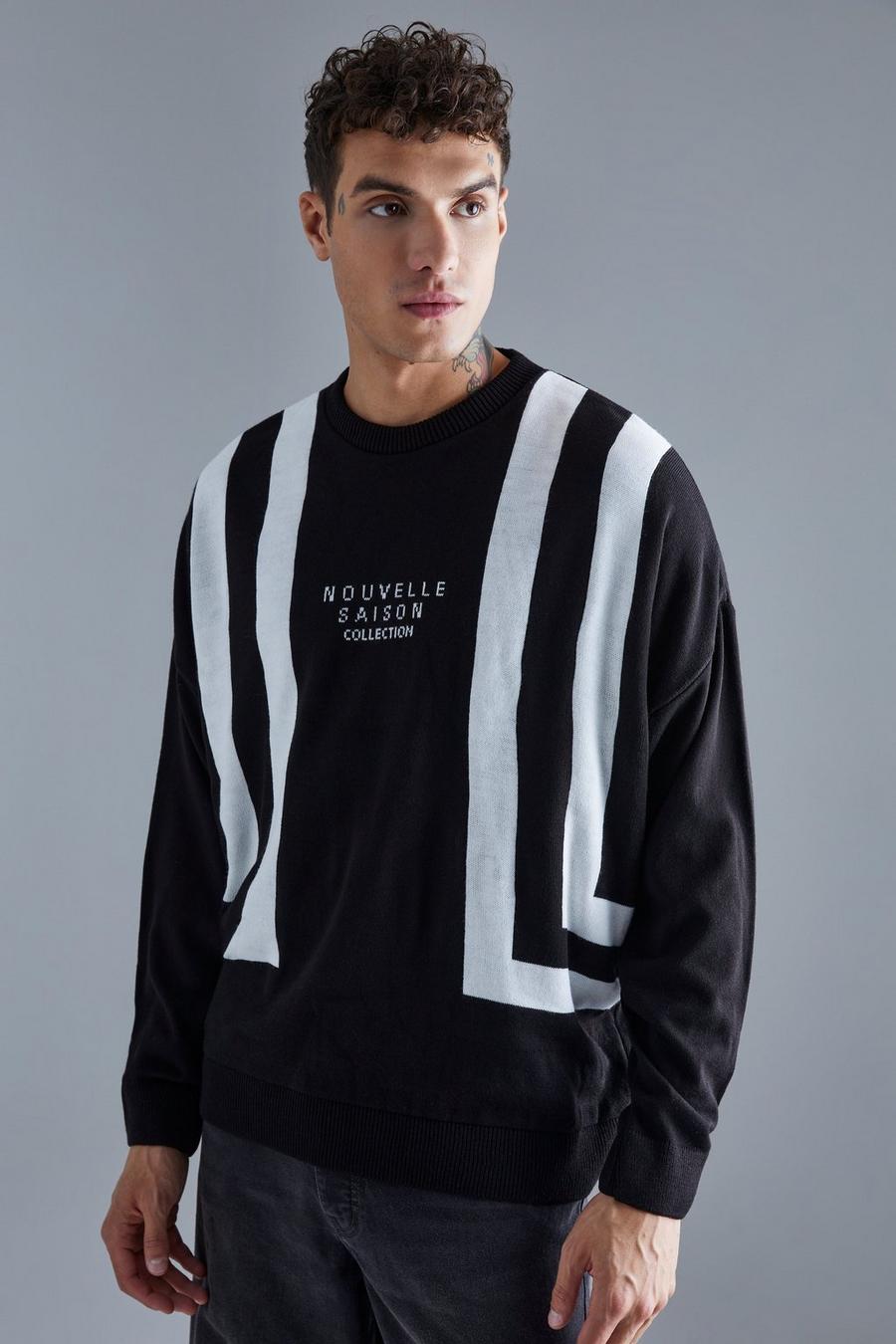 Black Oversize tröja med blockfärger och låg axelsöm image number 1