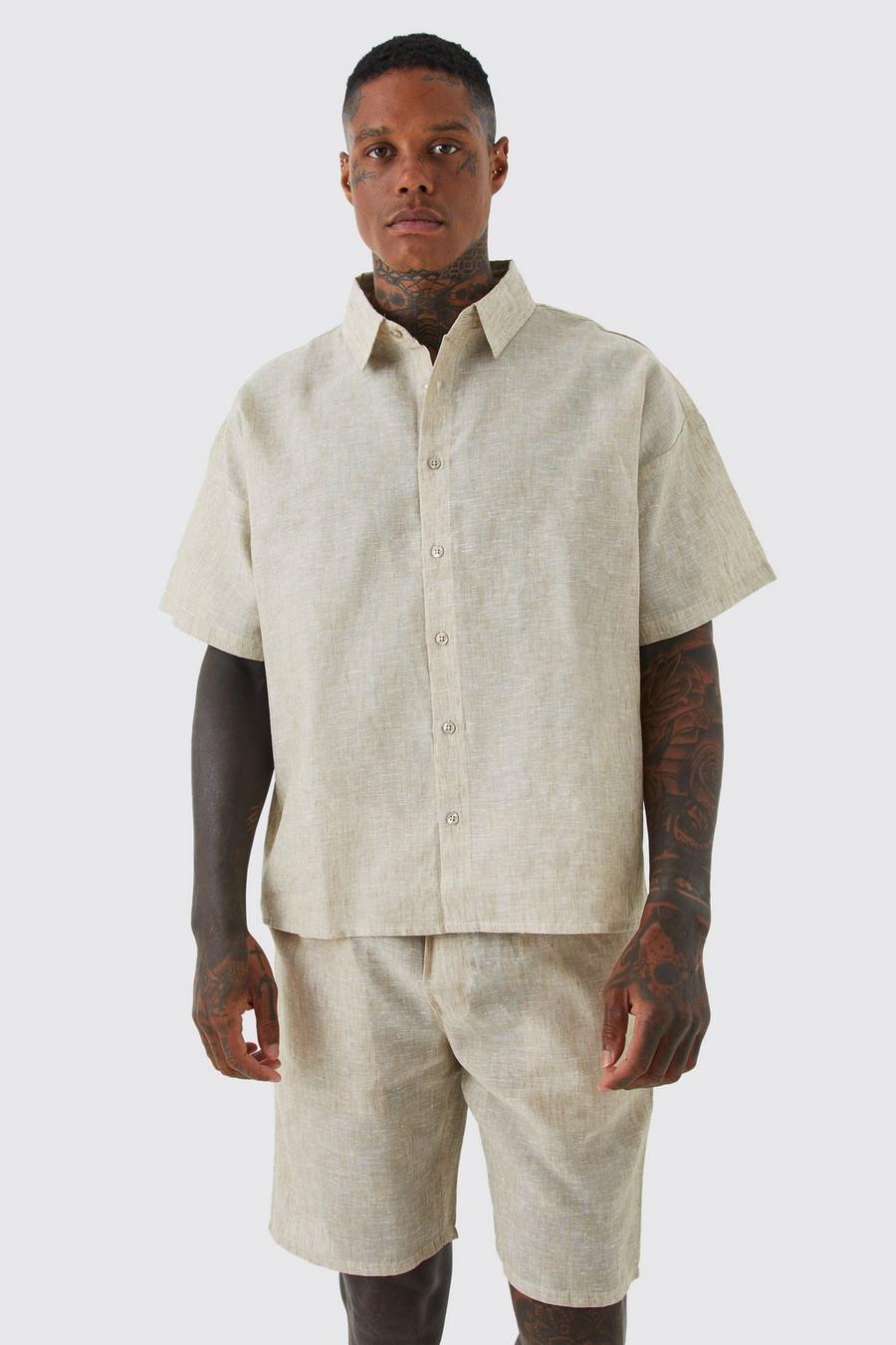 Natural Boxy Linen Look Shirt And Short Set image number 1