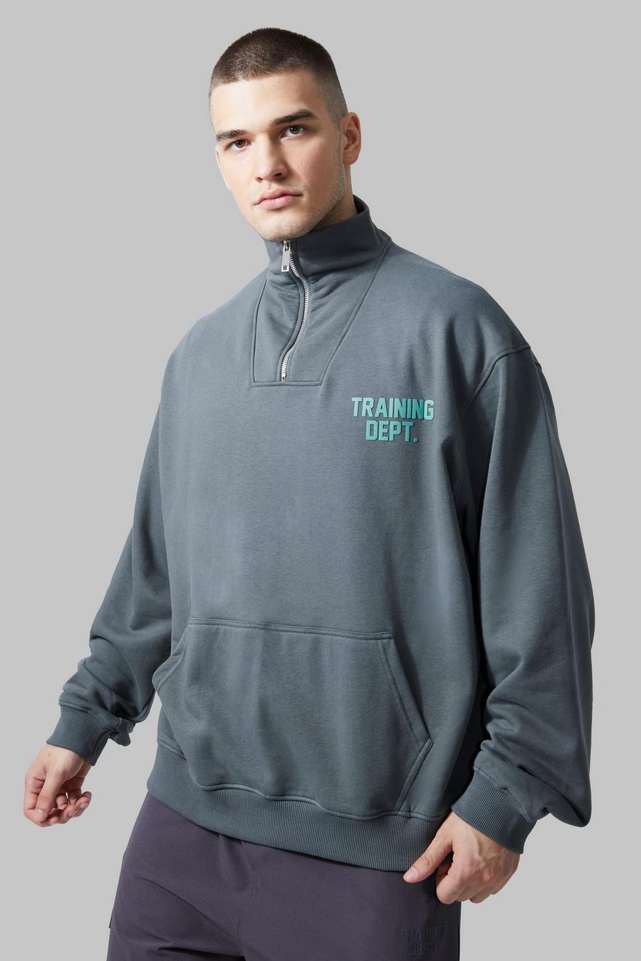 Tall kastiges Active Sweatshirt mit Trichterkragen, Charcoal image number 1
