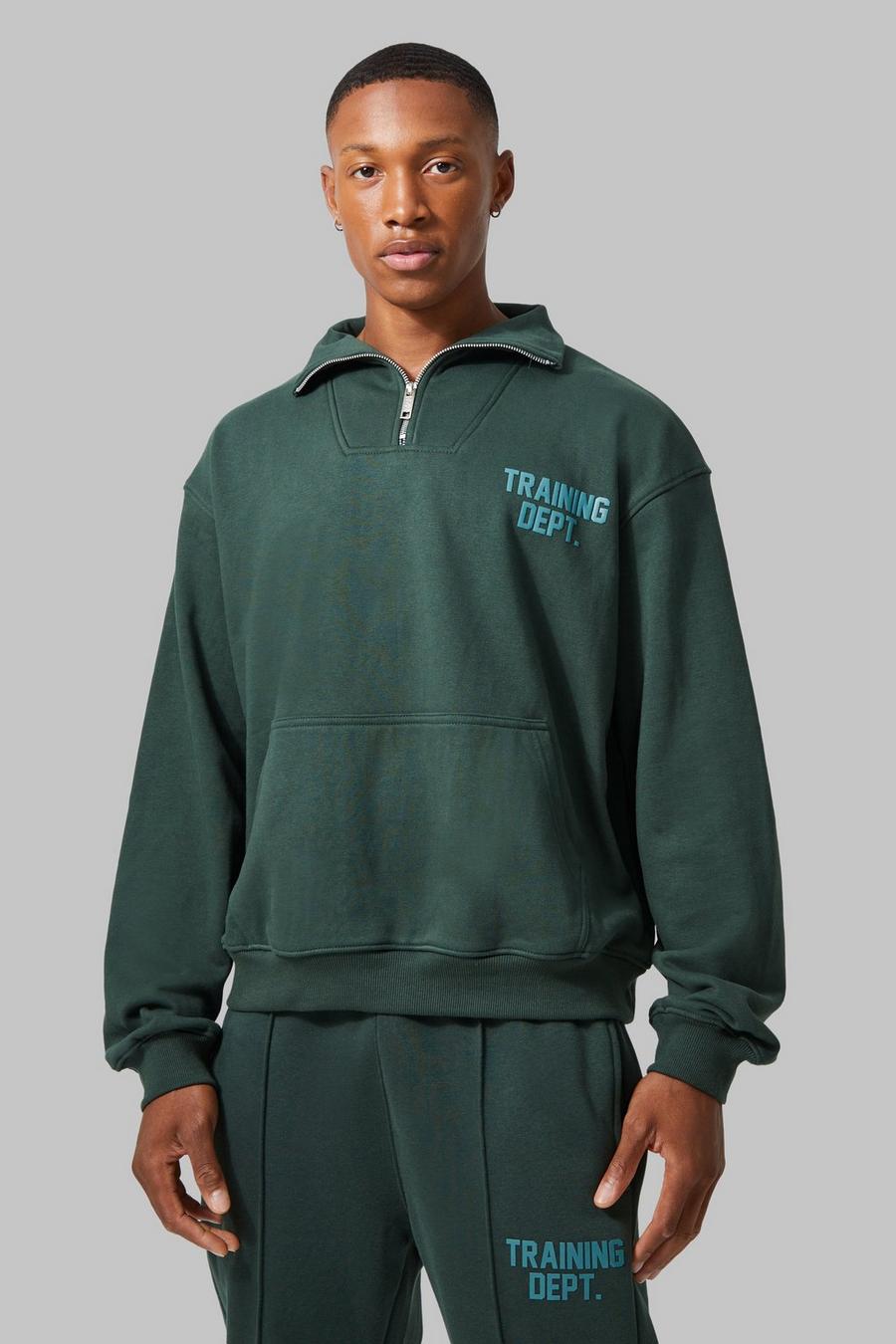 Kastiges Active Sweatshirt mit Trichterkragen, Dark green image number 1
