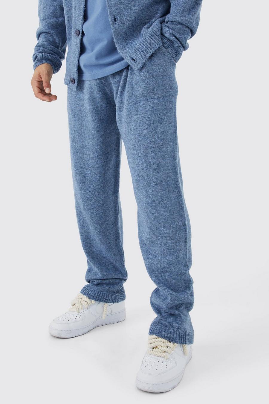 Blue Brushed Relaxed Knitted Joggers image number 1