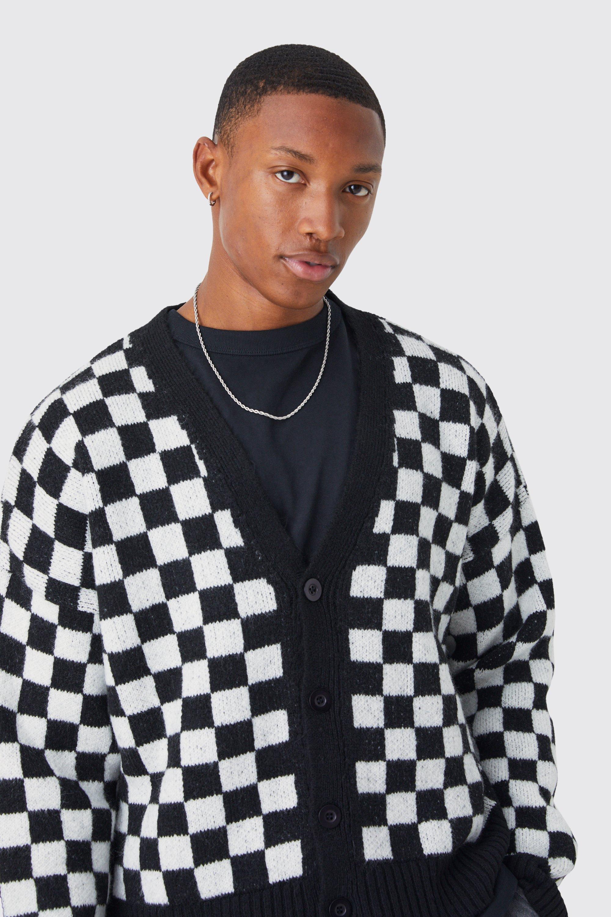 Boxy Oversized Checkerboard Cardigan | boohoo